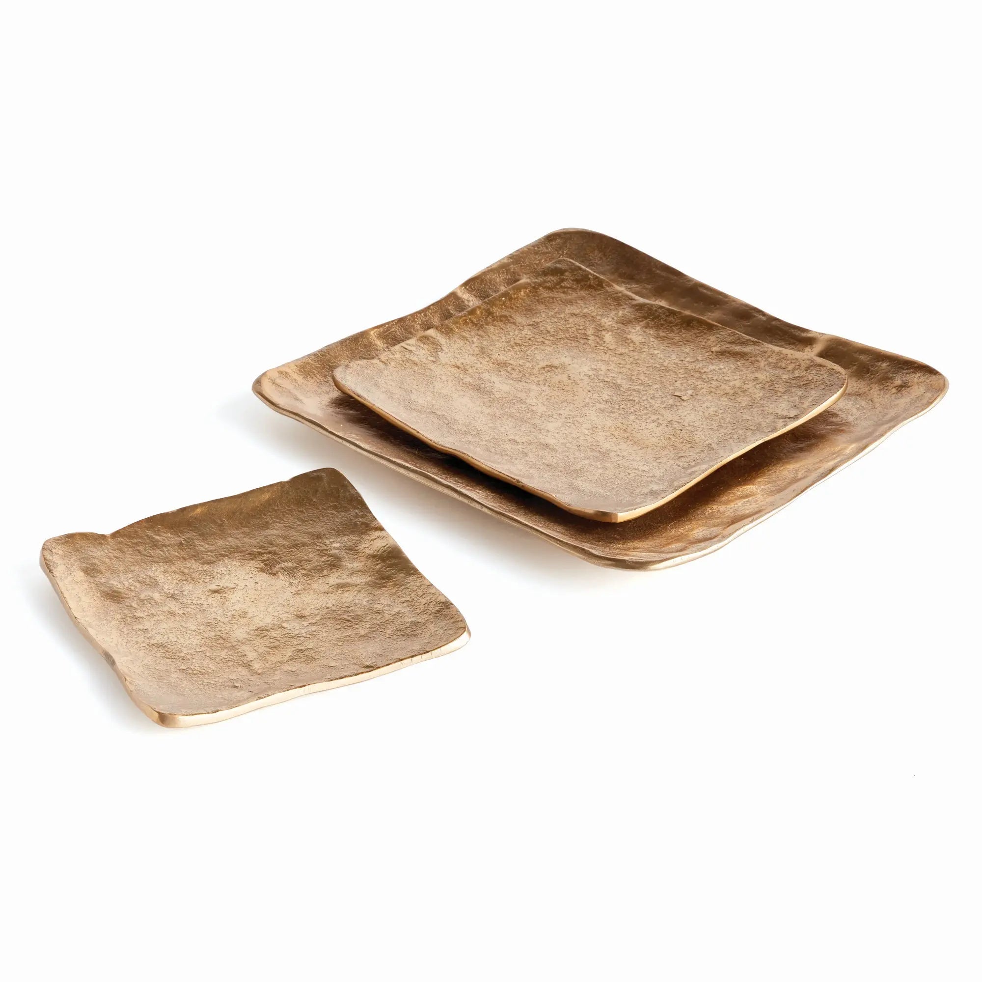 Imani Decorative Trays - modern gold cast aluminum trays with rounded edges, available in rectangular set of 2 or square set of 3