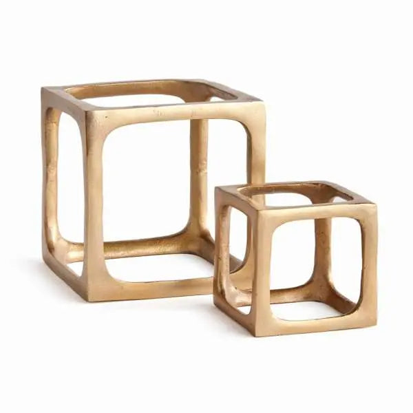 Cubist Sculptures - Set of 2 Silver or Black Cast Aluminum Geometric Cubes Napa Home & Garden