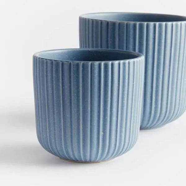 Tasha Pot Set - Set of 2 Ribbed Ceramic Planters - Villa Decor & Design