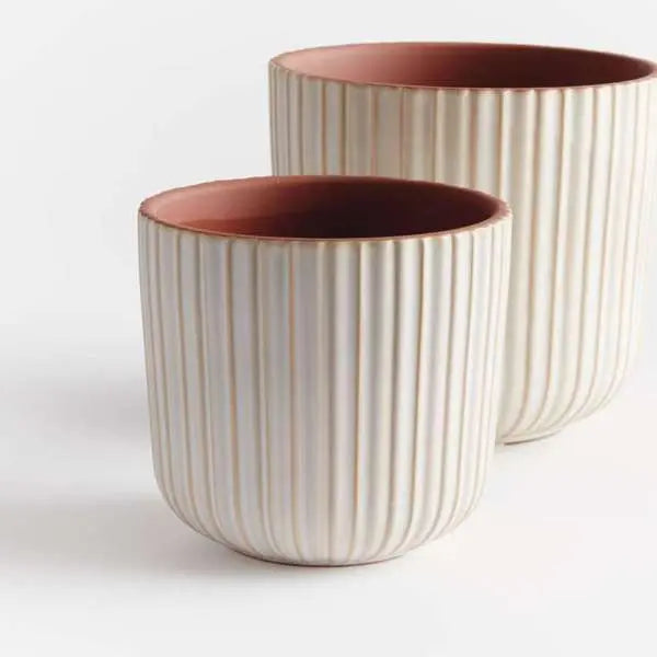 Tasha Pot Set - Set of 2 Ribbed Ceramic Planters - Villa Decor & Design