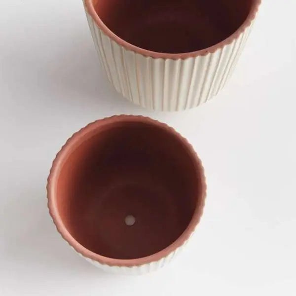 Tasha Pot Set - Set of 2 Ribbed Ceramic Planters - Villa Decor & Design