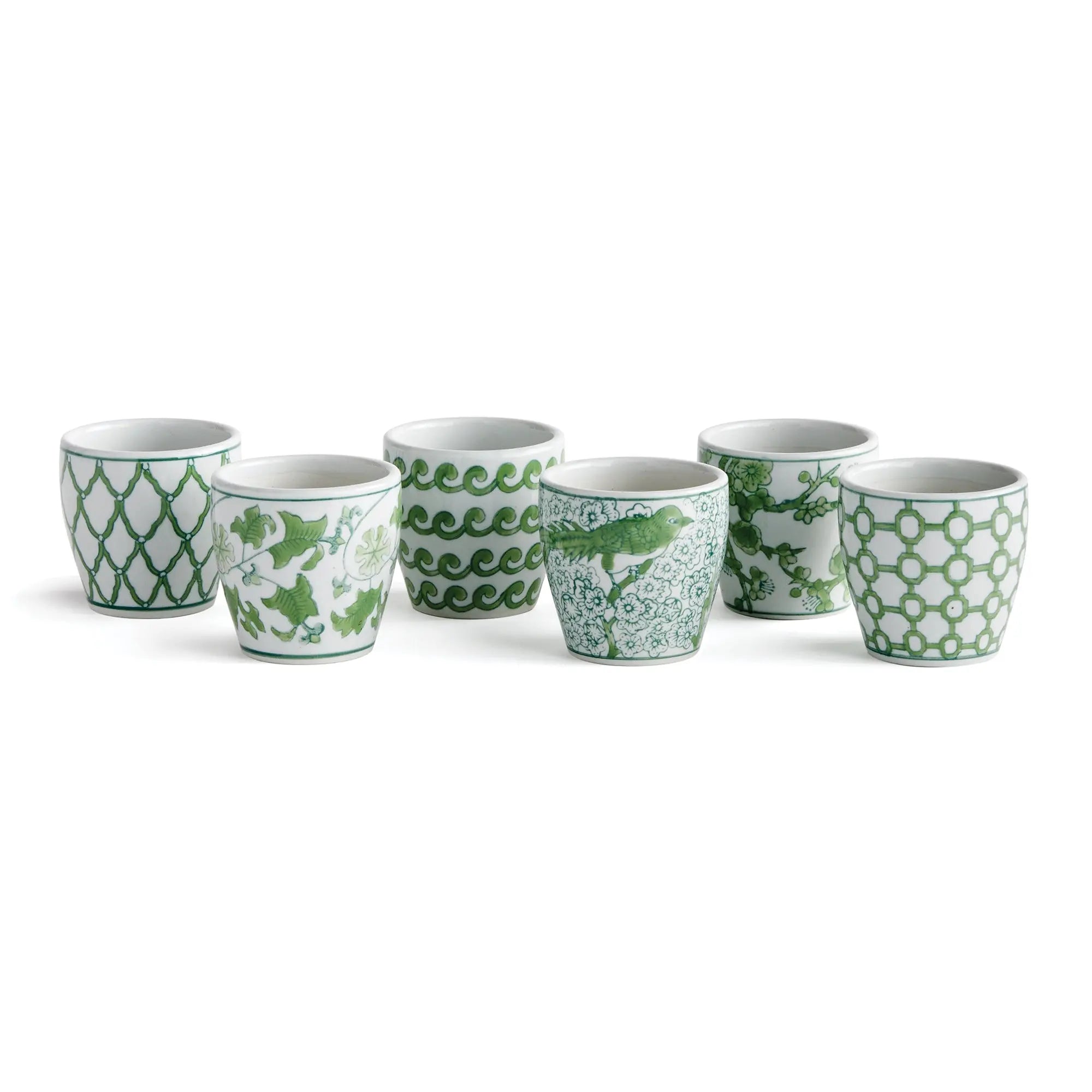 Imperial Mini Flower Pots - Set of 6 Green & White Chinoiserie Porcelain Napa Home & Garden