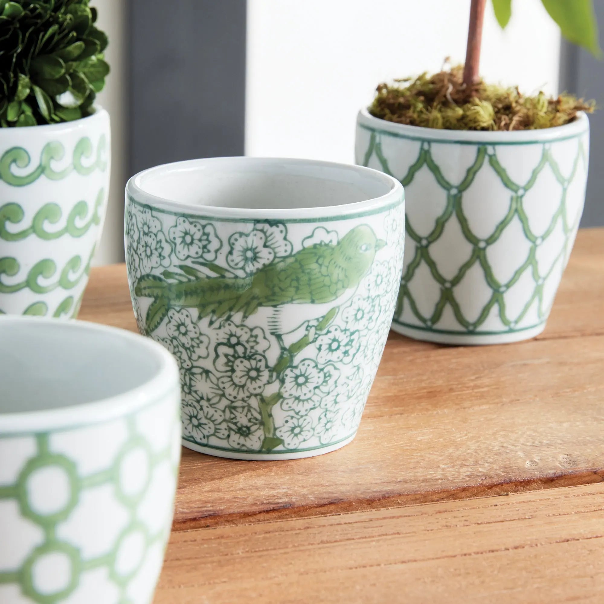 Imperial Mini Flower Pots - Set of 6 Green & White Chinoiserie Porcelain Napa Home & Garden