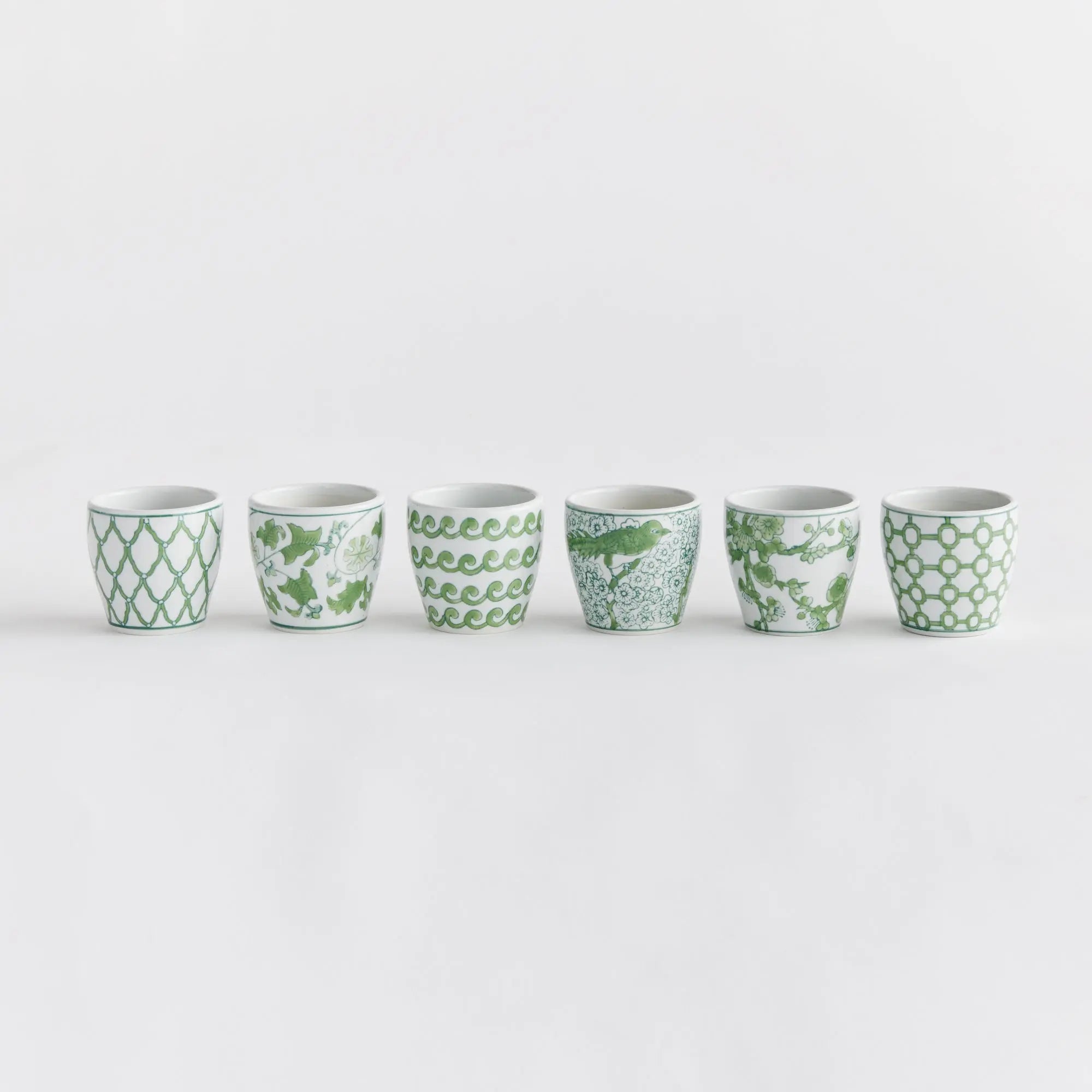 Imperial Mini Flower Pots - Set of 6 Green & White Chinoiserie Porcelain Napa Home & Garden