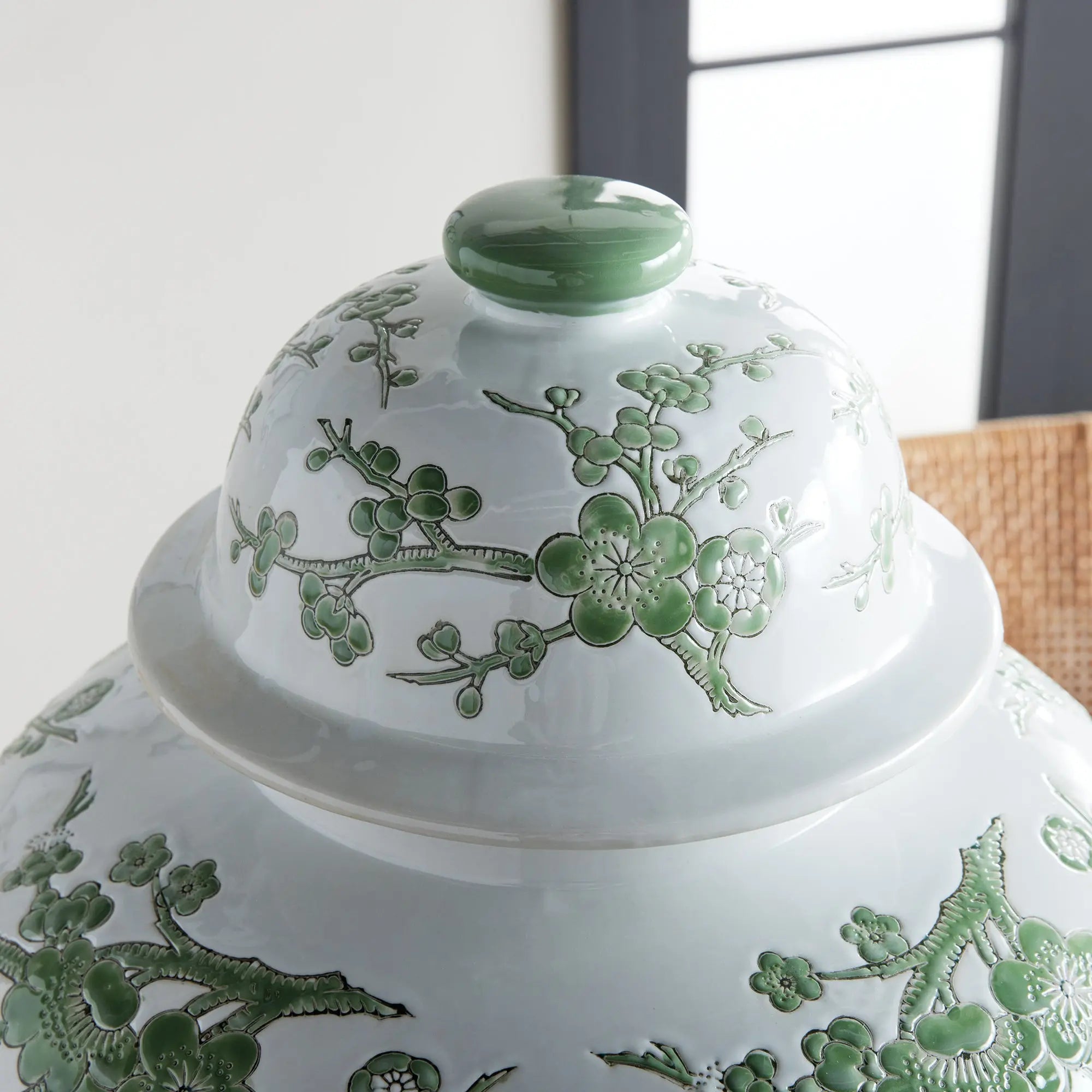Imperial Empress 22" Lidded Ginger Jar - Green & White Porcelain Napa Home & Garden
