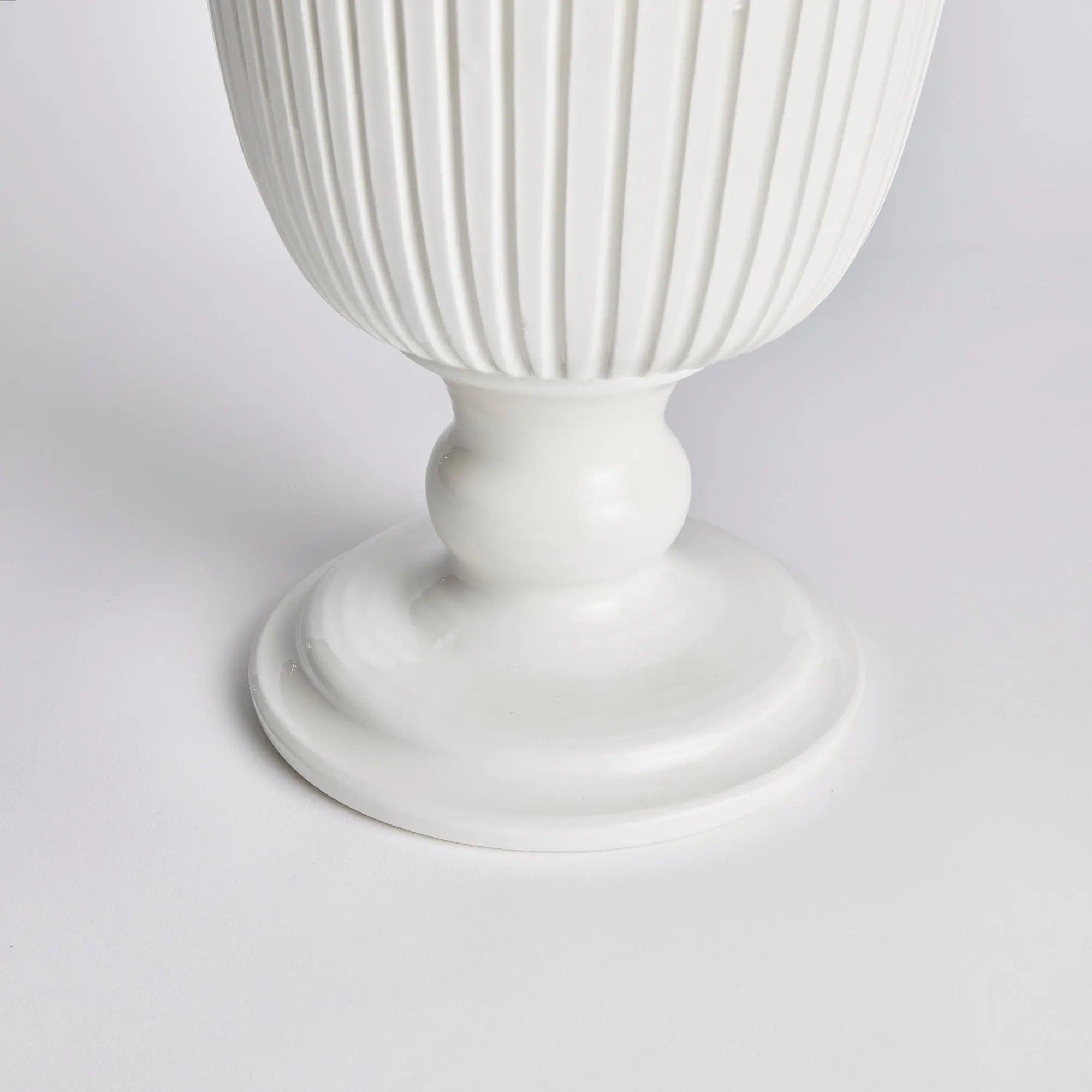 Tall white ceramic Perla Vase with hand-applied ribbing and beading