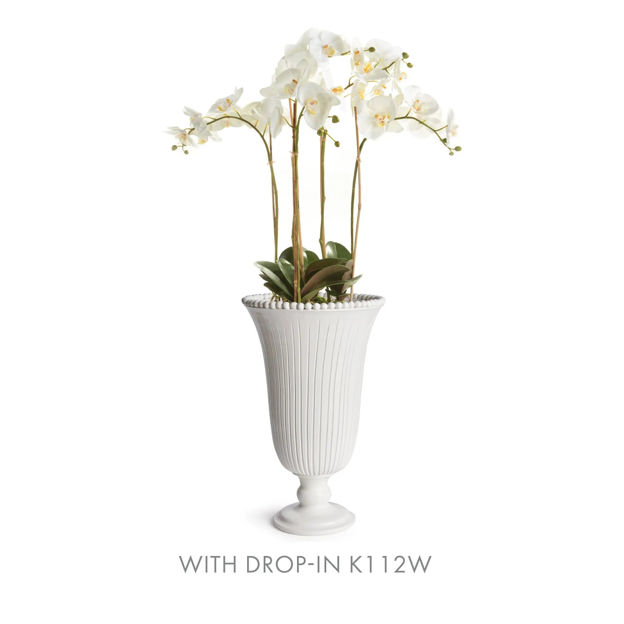 Tall white ceramic Perla Vase with hand-applied ribbing and beading