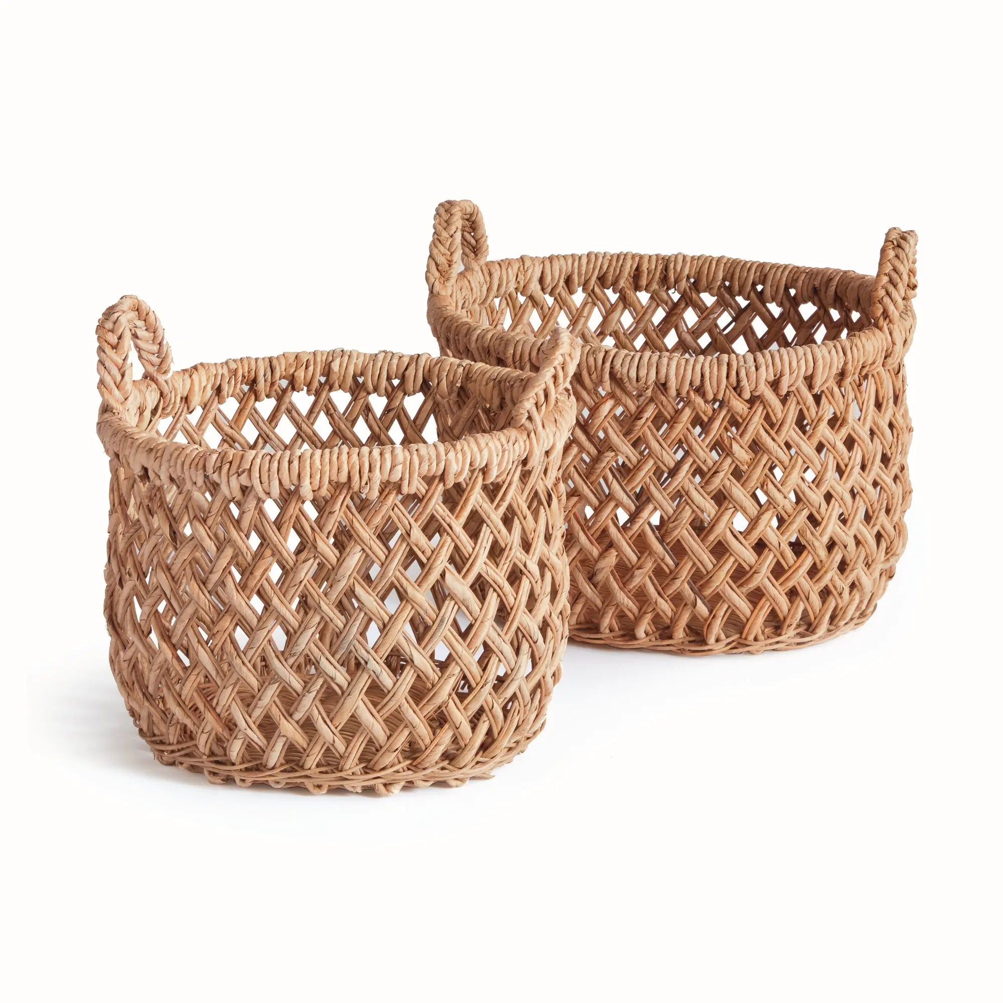 Emlyn Woven Storage Baskets with Handles – Set of 2 (Banana Leaf) - Two woven baskets with handles on a white background
