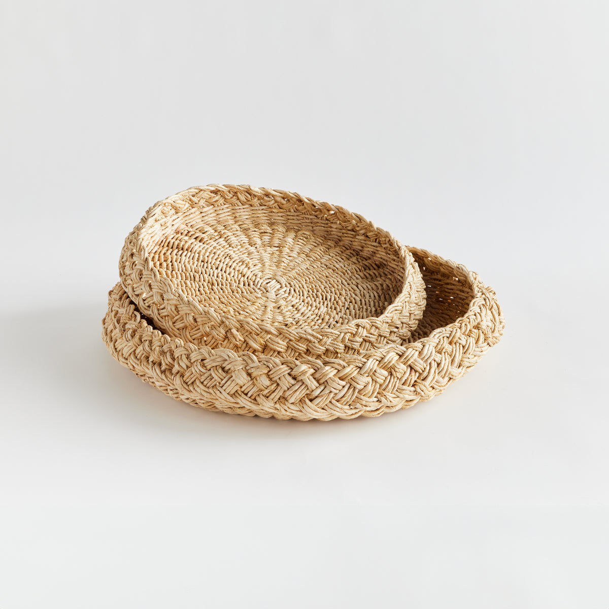 Abaca French Braided Round Trays, Set of 2