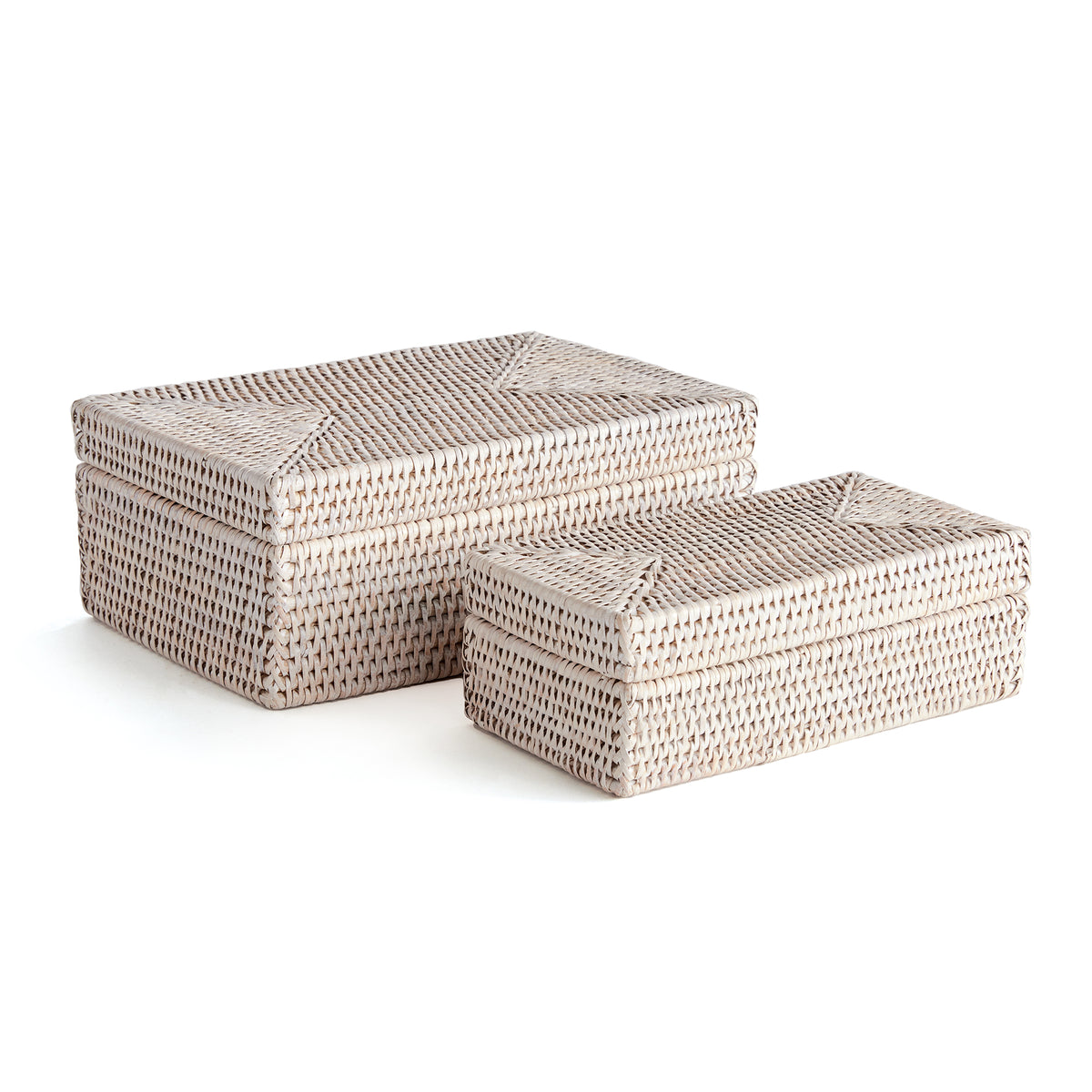 Burma Rattan Rectangular Lidded Boxes, Set of 2 in Cream