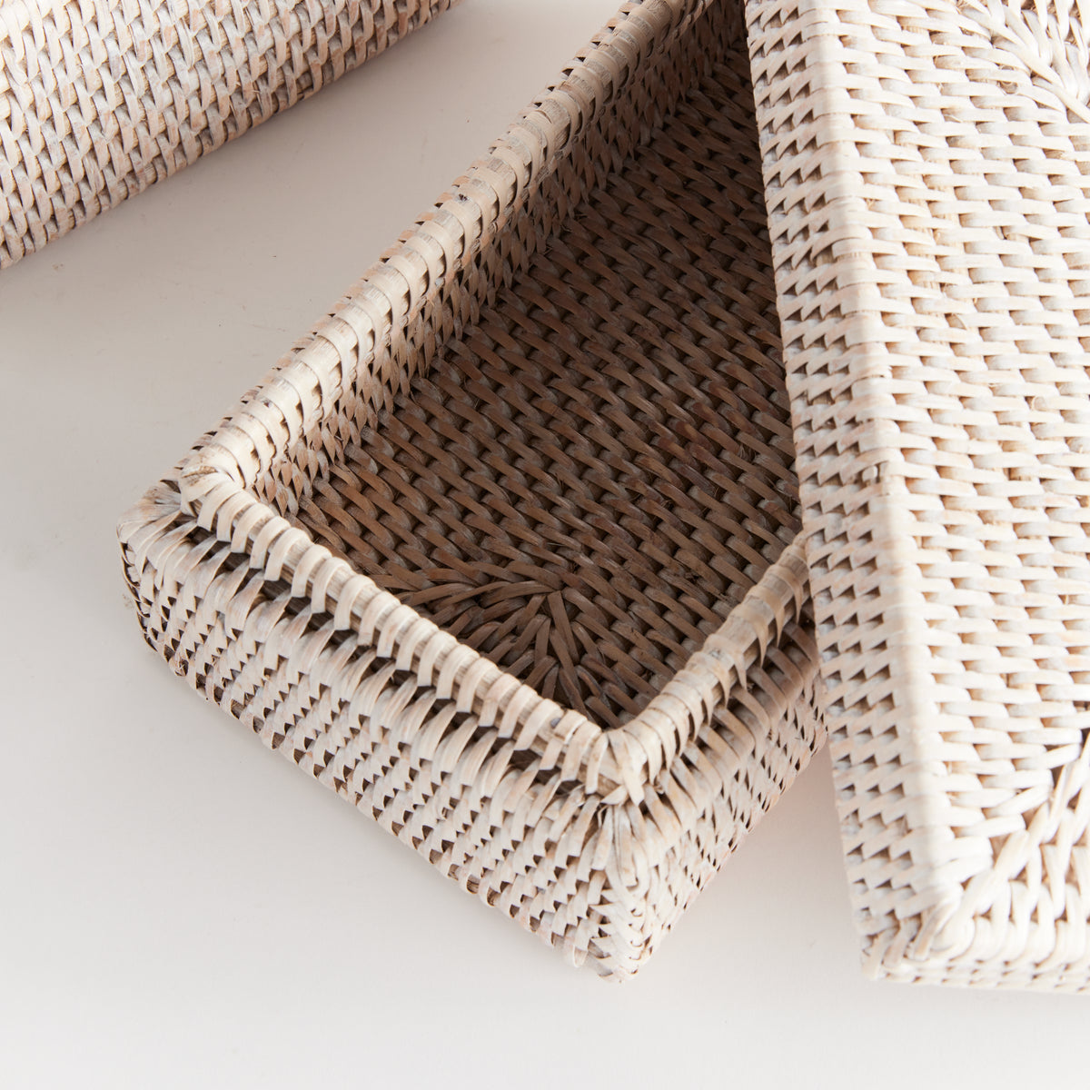 Burma Rattan Rectangular Lidded Boxes, Set of 2
