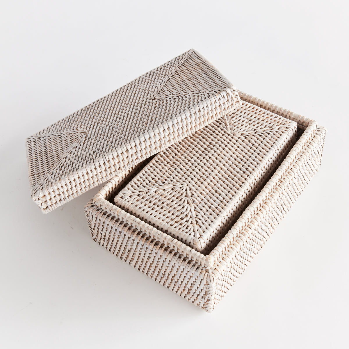 Burma Rattan Rectangular Lidded Boxes, Set of 2