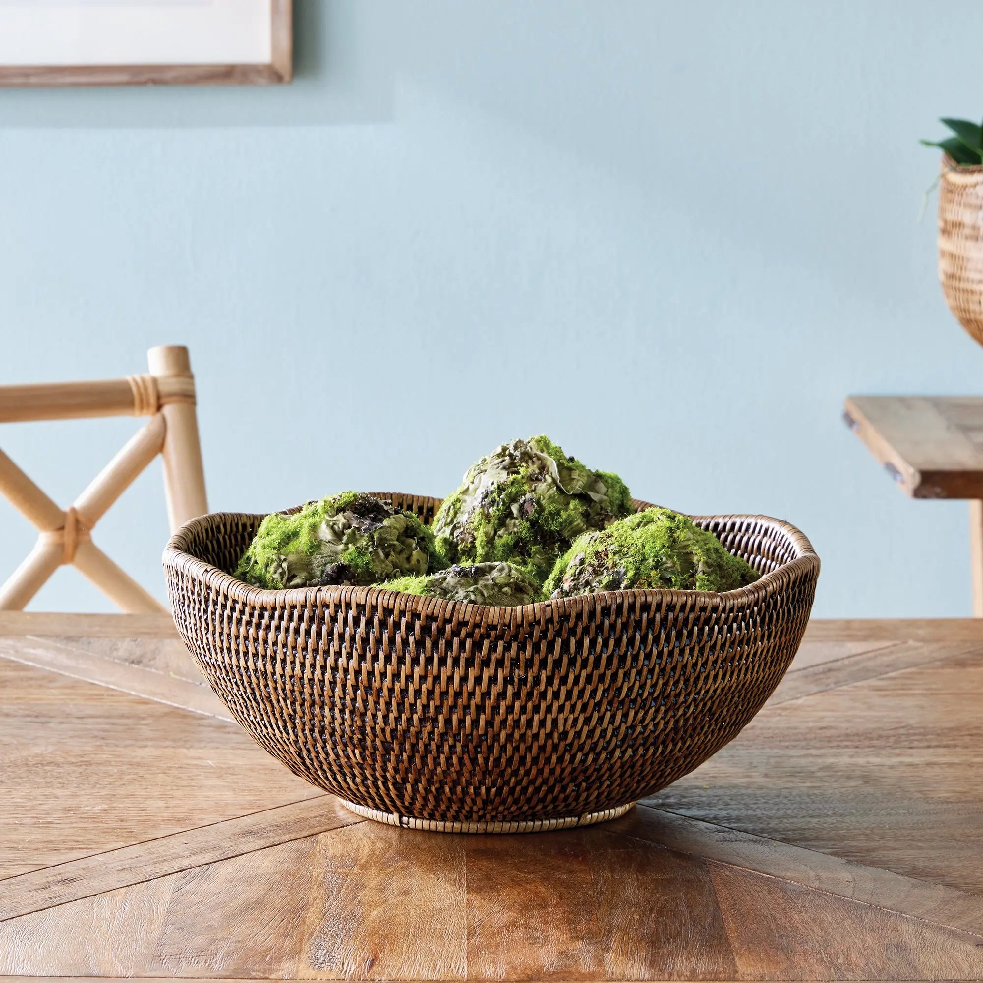 Burma Rattan Scalloped Edge Bowl - Warm Brown | SMALL
