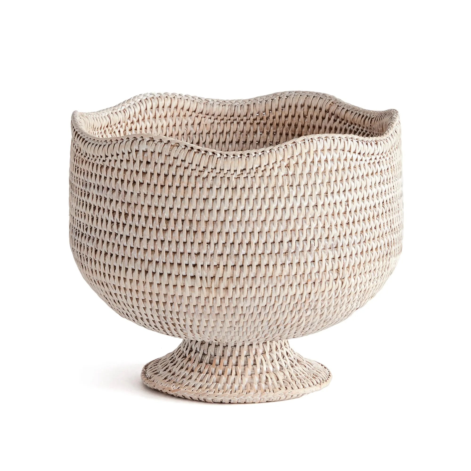 Burma Rattan Footed Cachepot - Whitewash