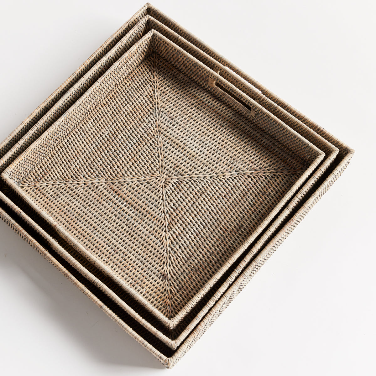 Burma Rattan Ottoman Trays, Set of 3
