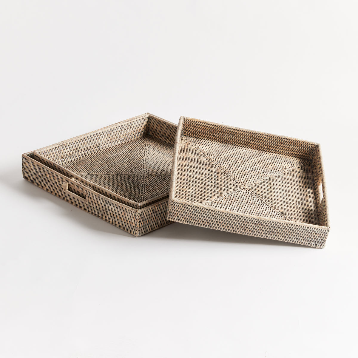 Burma Rattan Ottoman Trays, Set of 3