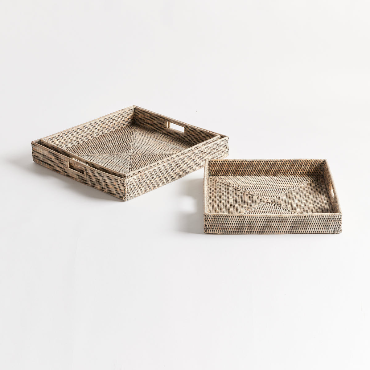 Burma Rattan Ottoman Trays, Set of 3