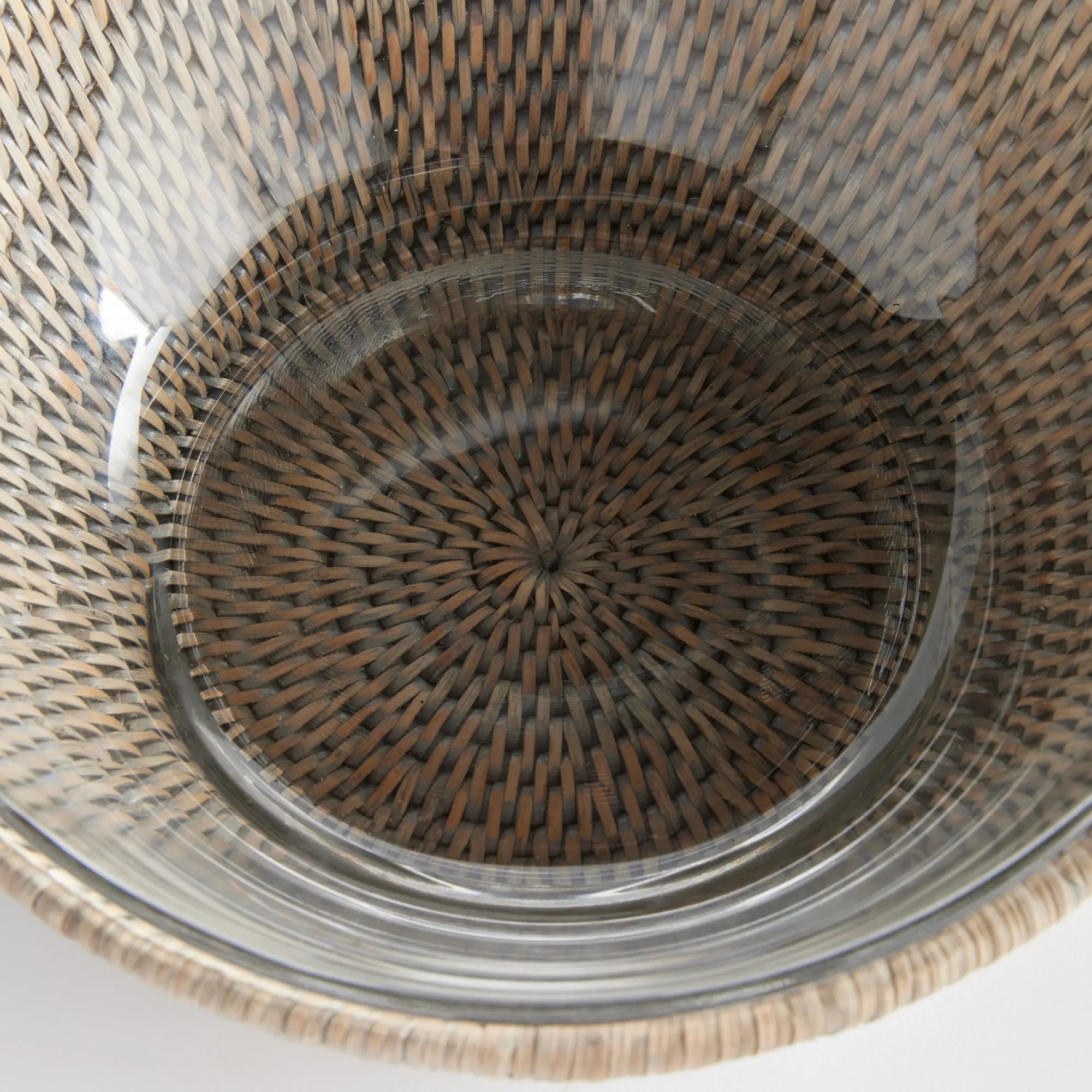 Burma Rattan Bowl with glass insert – graywash finish