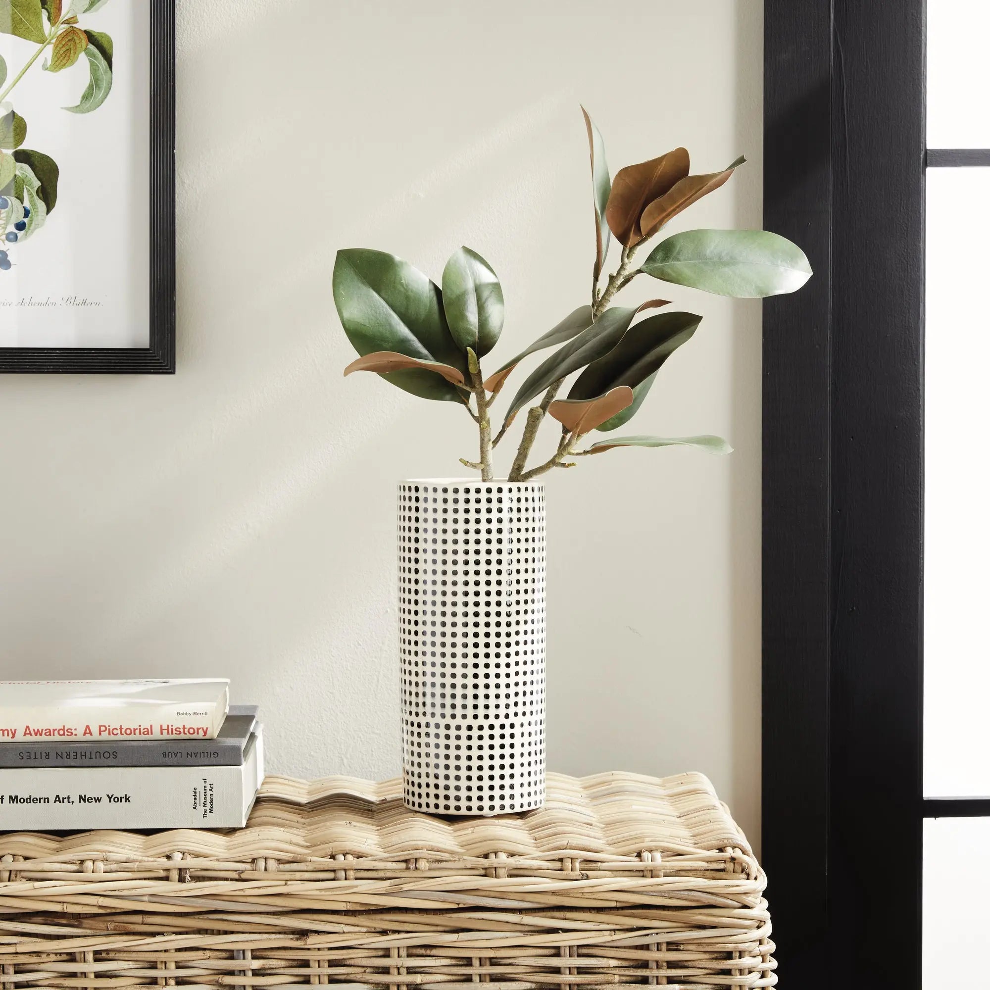 Mina Vase - handcrafted black and white ceramic vase with repeating dot pattern for transitional home décor and floral arrangements