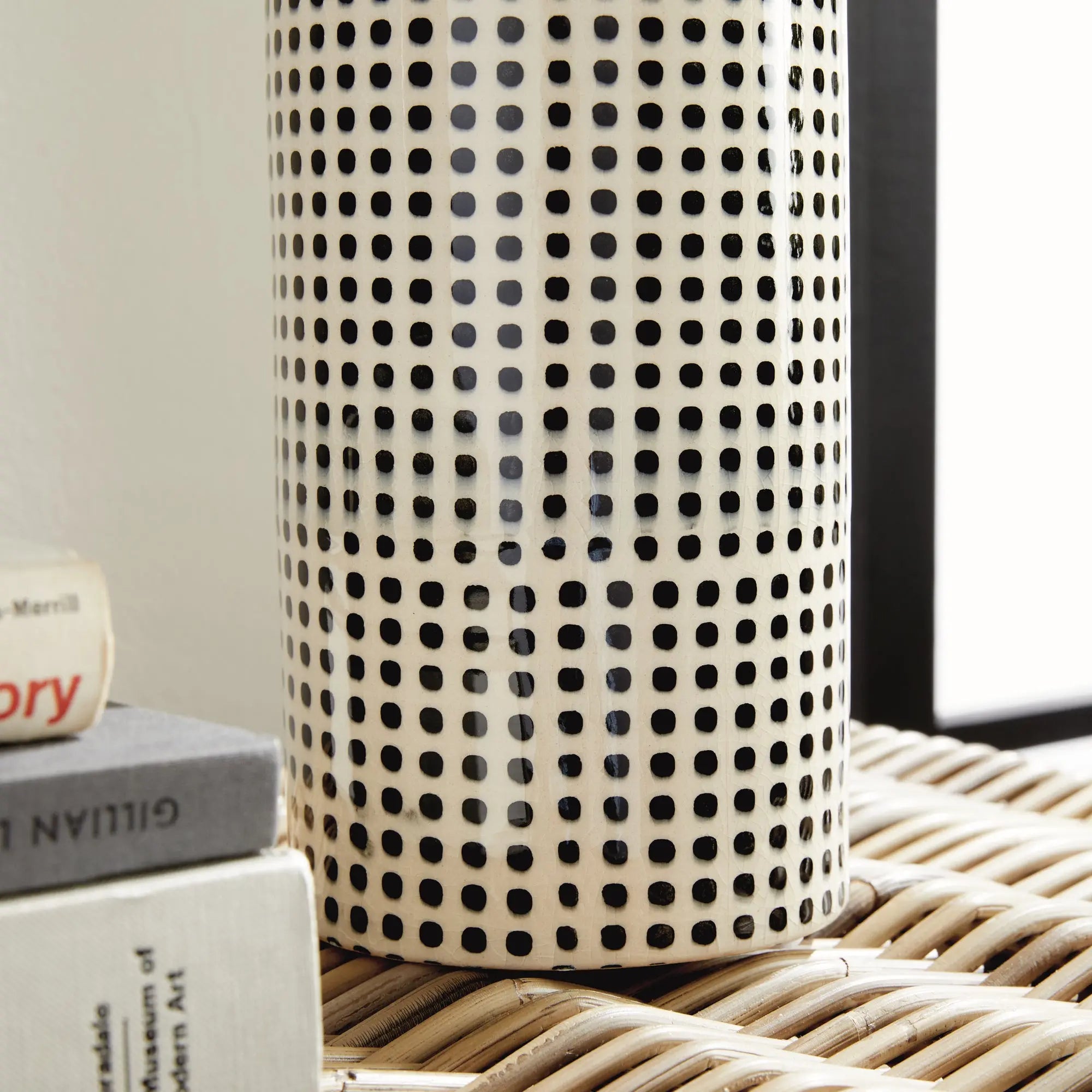 Mina Vase - handcrafted black and white ceramic vase with repeating dot pattern for transitional home décor and floral arrangements