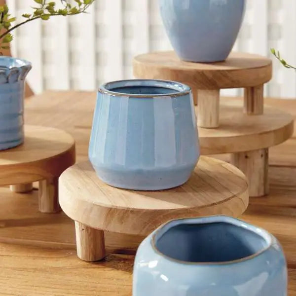 Dezie Mini Pots - Set of 6 Reactive Glaze Stoneware (Cream, Green, or Blue) - Villa Decor & Design