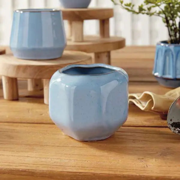Dezie Mini Pots - Set of 6 Reactive Glaze Stoneware (Cream, Green, or Blue) - Villa Decor & Design