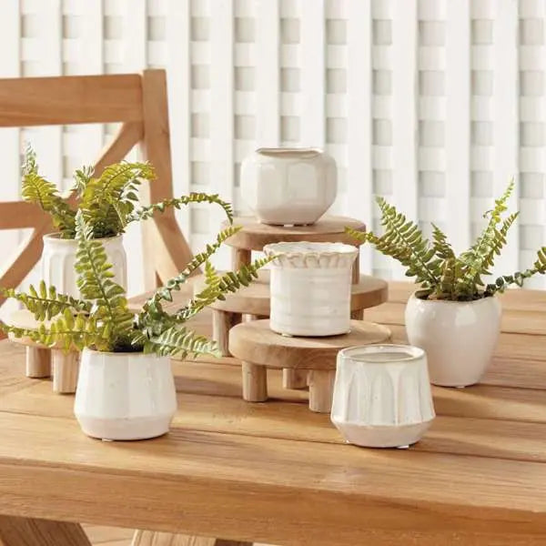 Dezie Mini Pots - Set of 6 Reactive Glaze Stoneware (Cream, Green, or Blue) - Villa Decor & Design