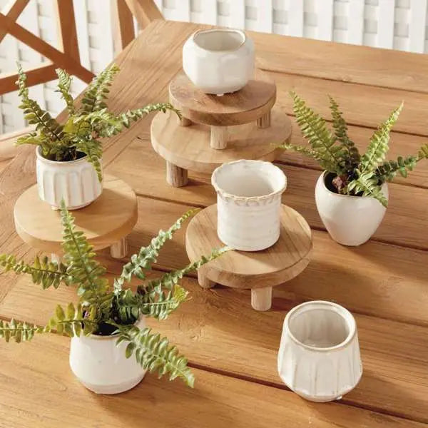 Dezie Mini Pots - Set of 6 Reactive Glaze Stoneware (Cream, Green, or Blue) - Villa Decor & Design
