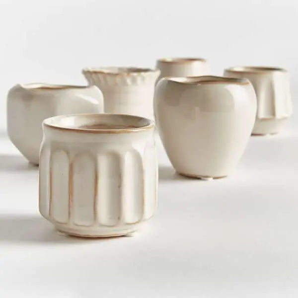 Dezie Mini Pots - Set of 6 Reactive Glaze Stoneware (Cream, Green, or Blue) - Villa Decor & Design