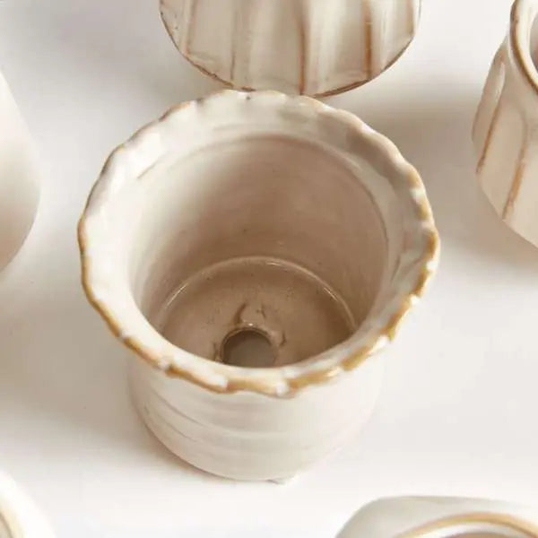 Dezie Mini Pots - Set of 6 Reactive Glaze Stoneware (Cream, Green, or Blue) - Villa Decor & Design
