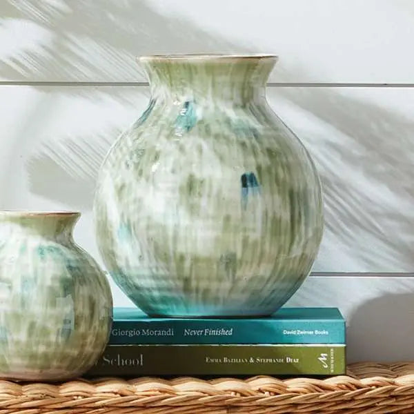 Brosse Vase - Hand-Painted Green & Blue Stoneware Vase - Villa Decor & Design