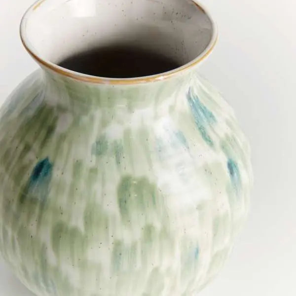 Brosse Vase - Hand-Painted Green & Blue Stoneware Vase - Villa Decor & Design
