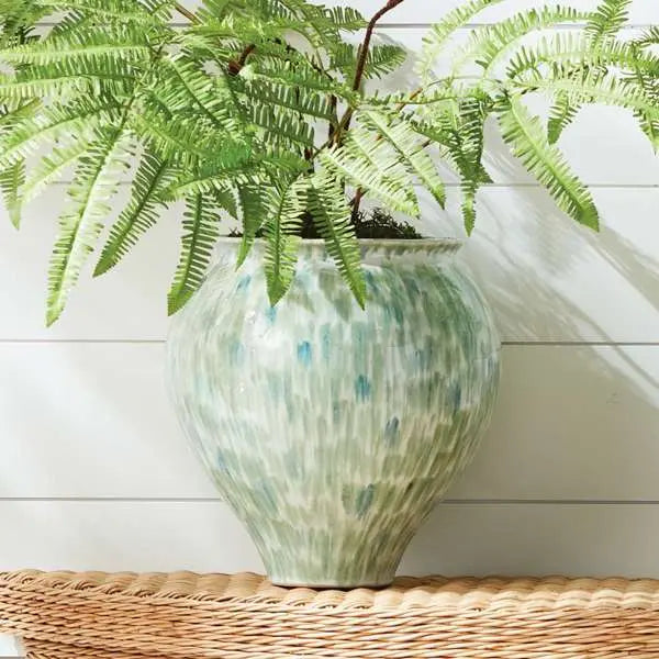 Brosse Grande Vase - Hand-Painted Green-Blue Stoneware (Small or Large) - Villa Decor & Design