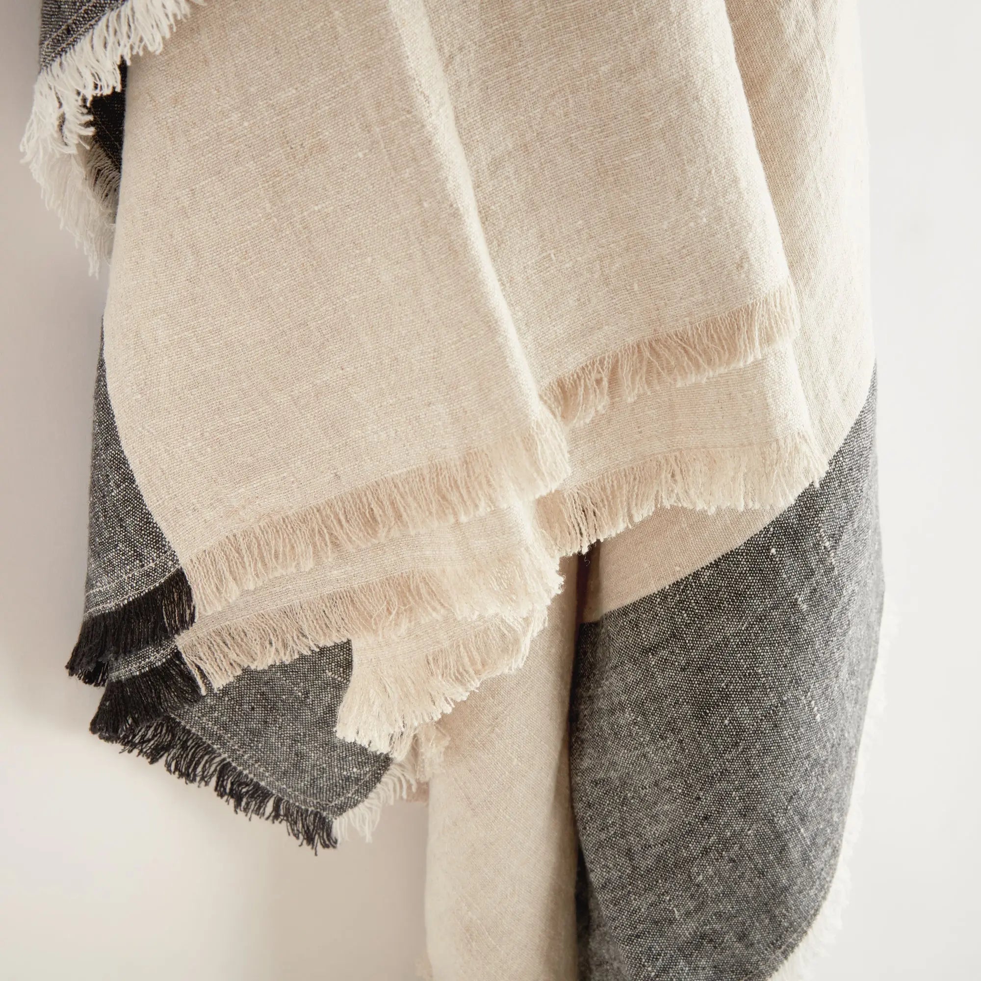 Anika European Linen Throw - FLAX/CHARCOAL