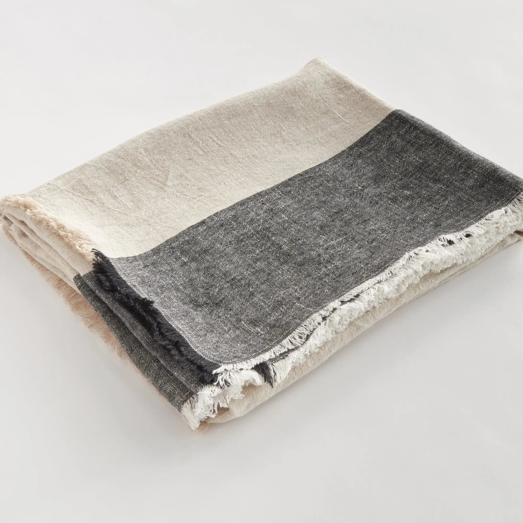 Anika European Linen Throw - FLAX/CHARCOAL