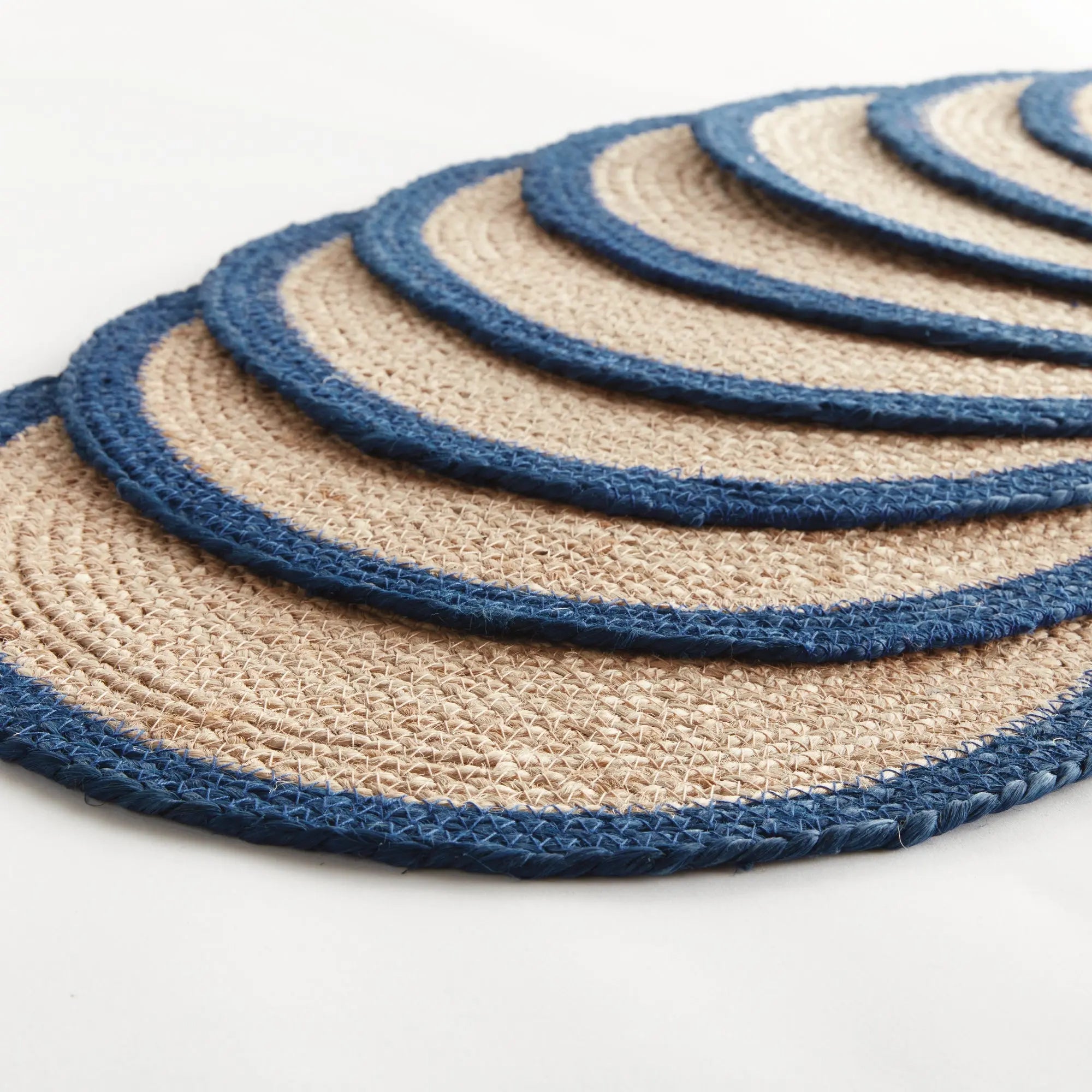 Jute Coil Round Placemats – Set of 8 | Natural with Color Trim Options - Villa Decor & Design
