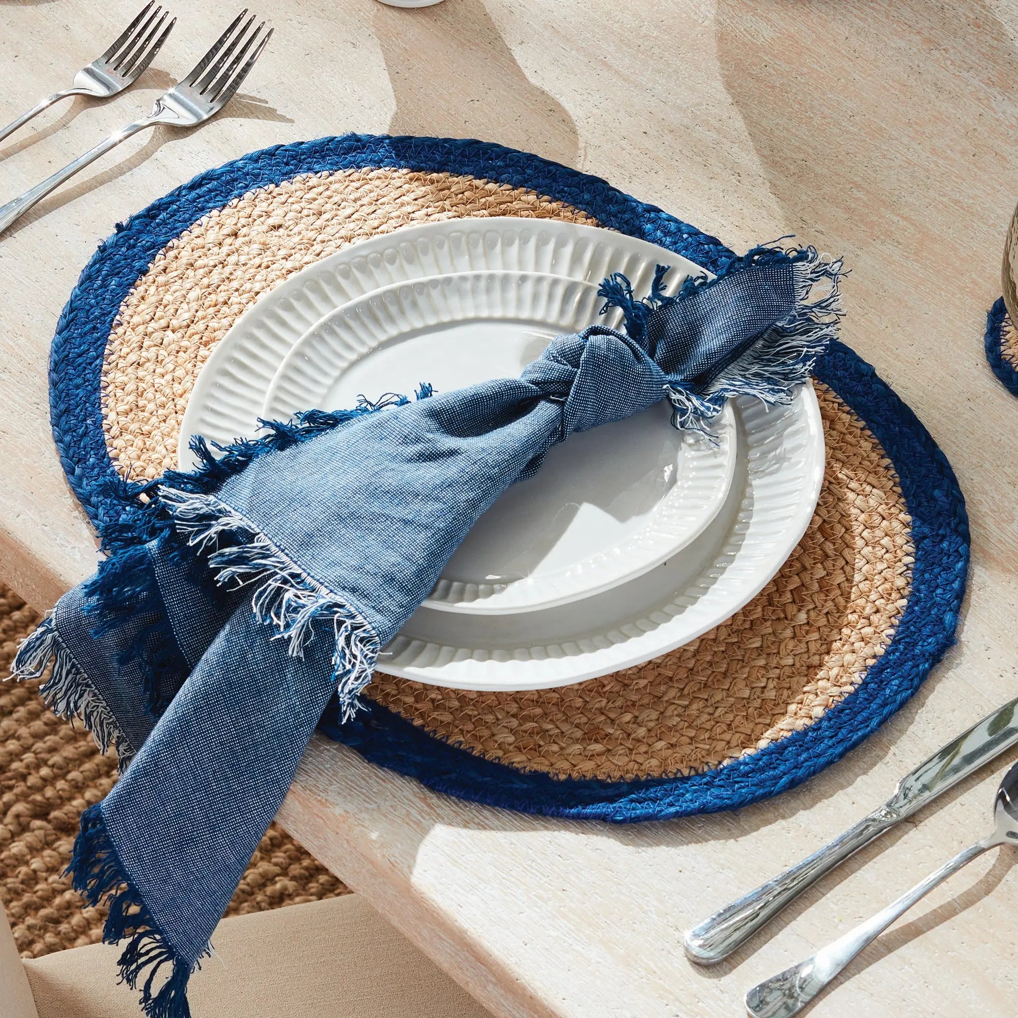 Jute Placemats – Set of 8 | Natural with Color Trim Options - Villa Decor & Design
