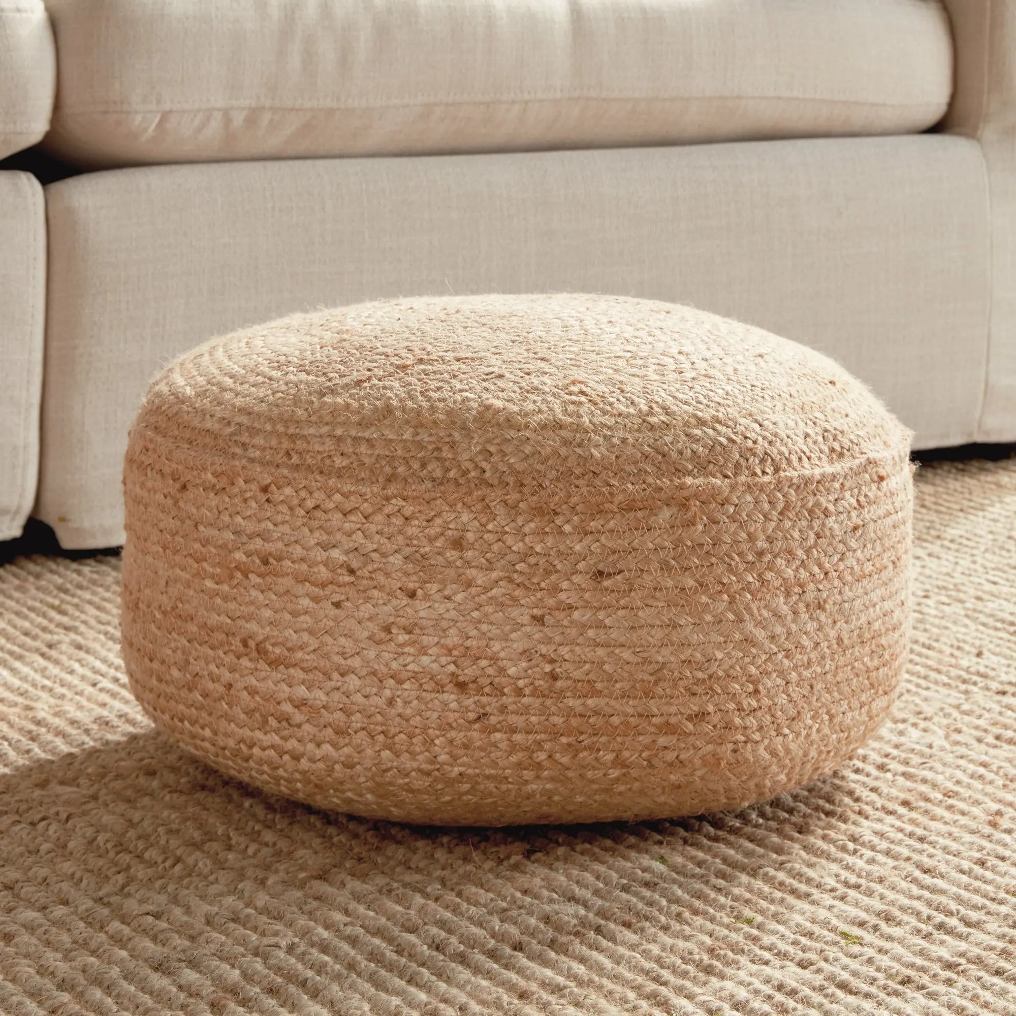 Round natural jute floor cushion