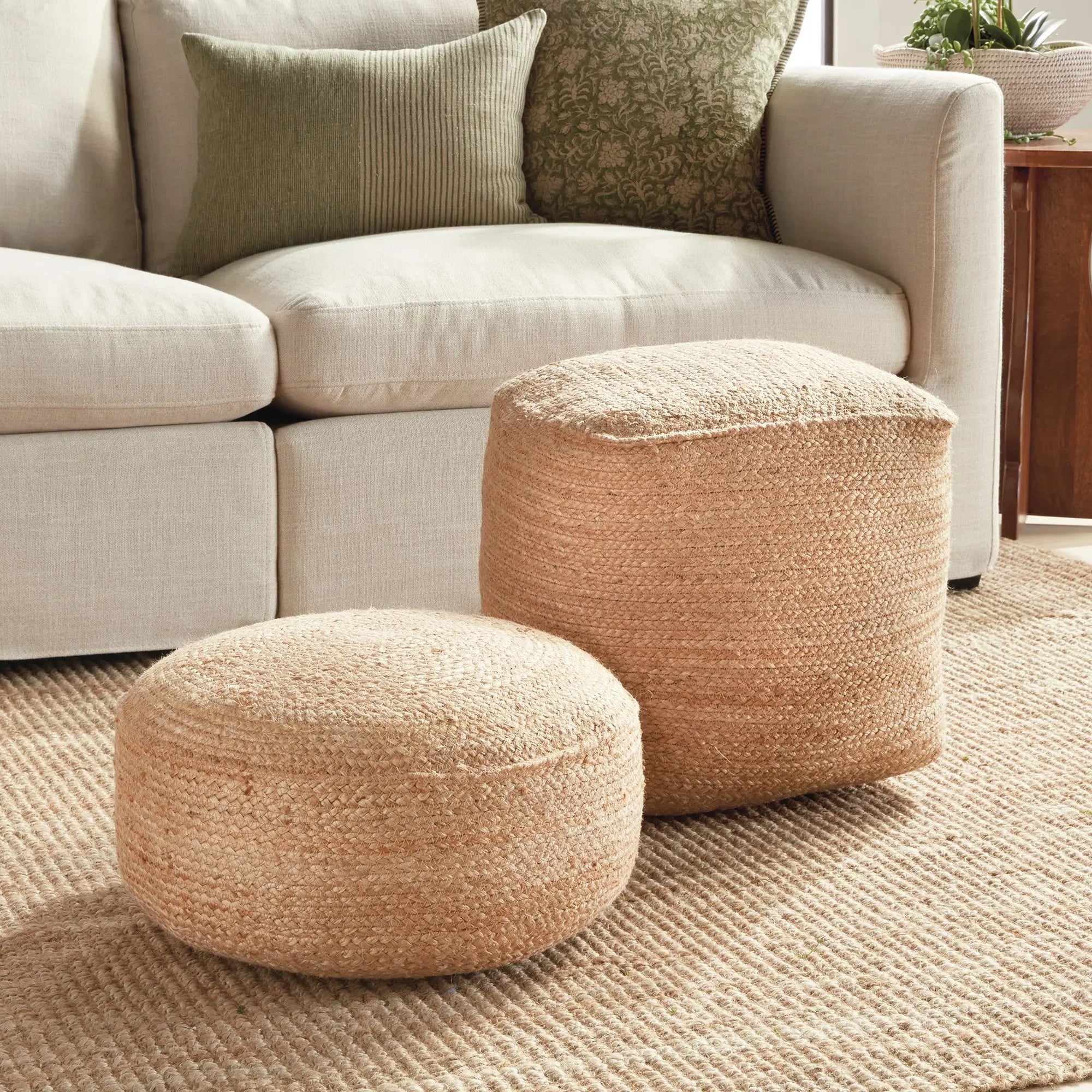 Round & Square natural jute floor cushion