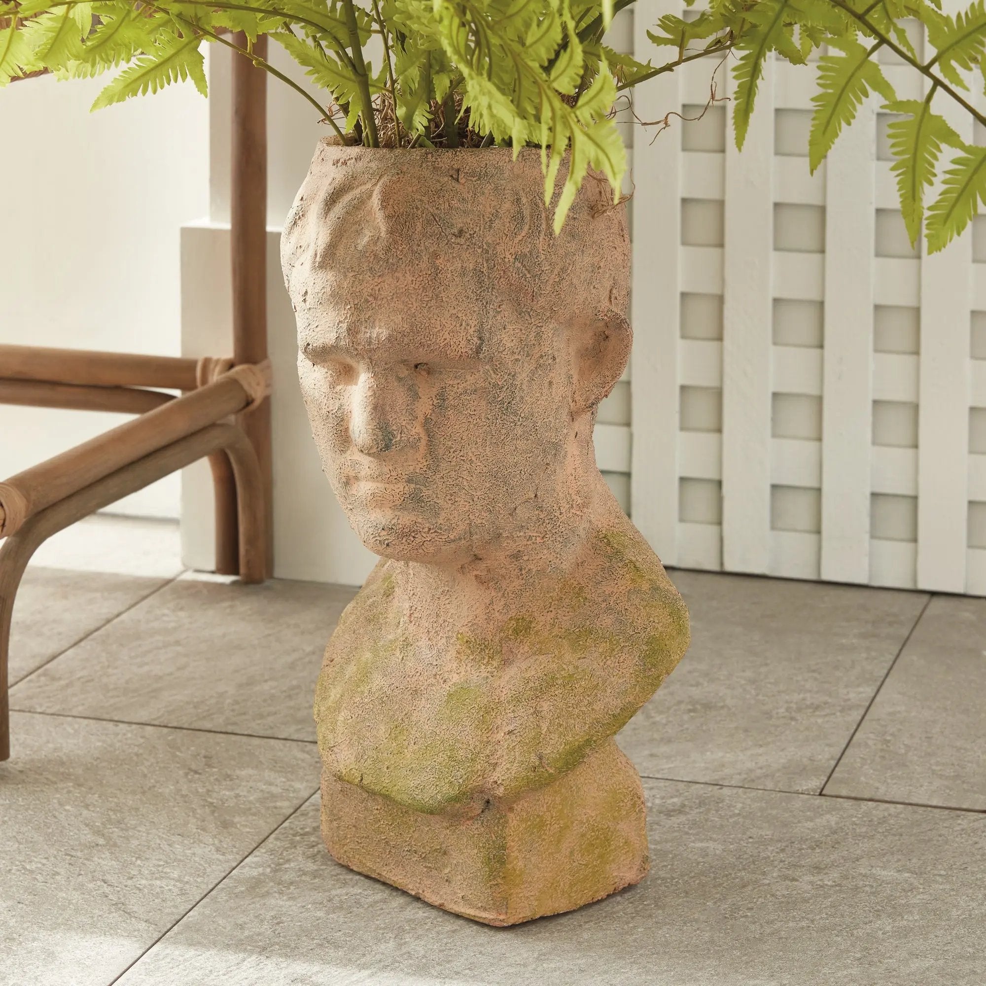Weathered Garden Male Bust Planter | Moss Terracotta Finish Napa Home & Garden