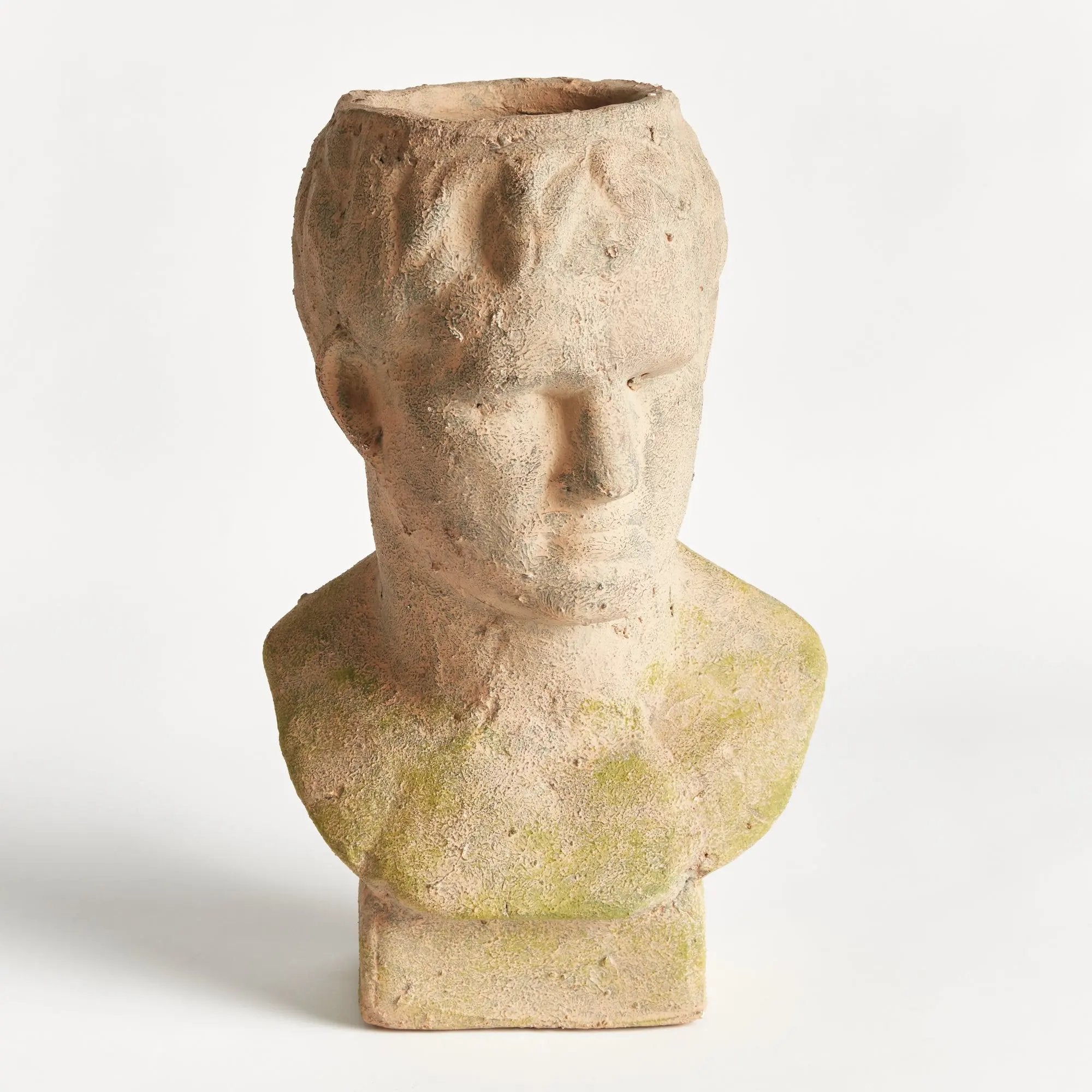 Weathered Garden Male Bust Planter | Moss Terracotta Finish Napa Home & Garden