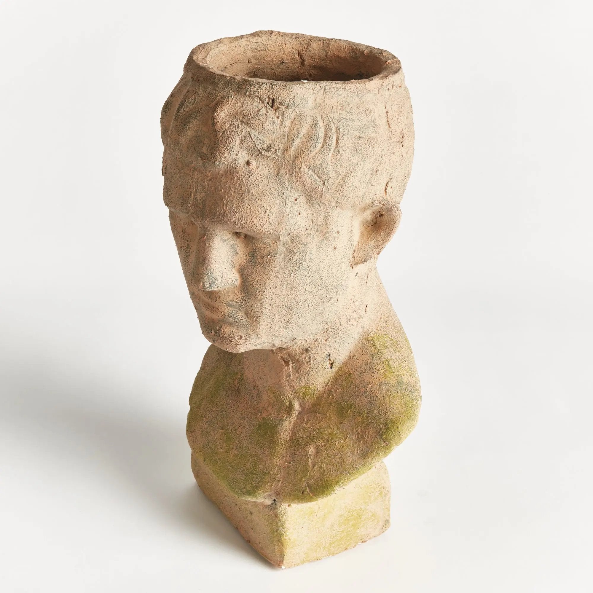 Weathered Garden Male Bust Planter | Moss Terracotta Finish Napa Home & Garden