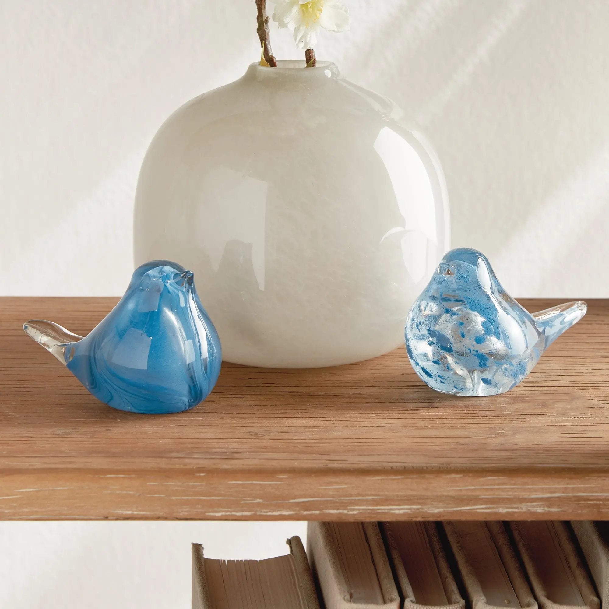 Little Finches Bird Sculptures, Set of 2 | Transparent Melon or Blue Napa Home & Garden