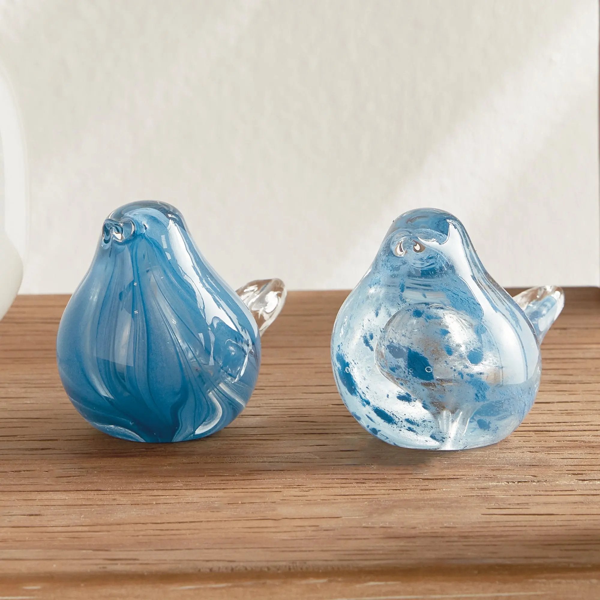 Little Finches Bird Sculptures, Set of 2 | Transparent Melon or Blue Napa Home & Garden