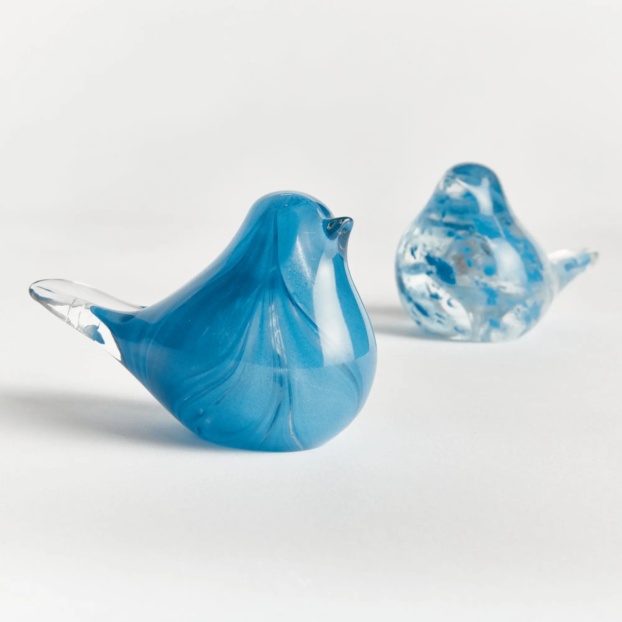 Little Finches Bird Sculptures, Set of 2 | Transparent Melon or Blue Napa Home & Garden