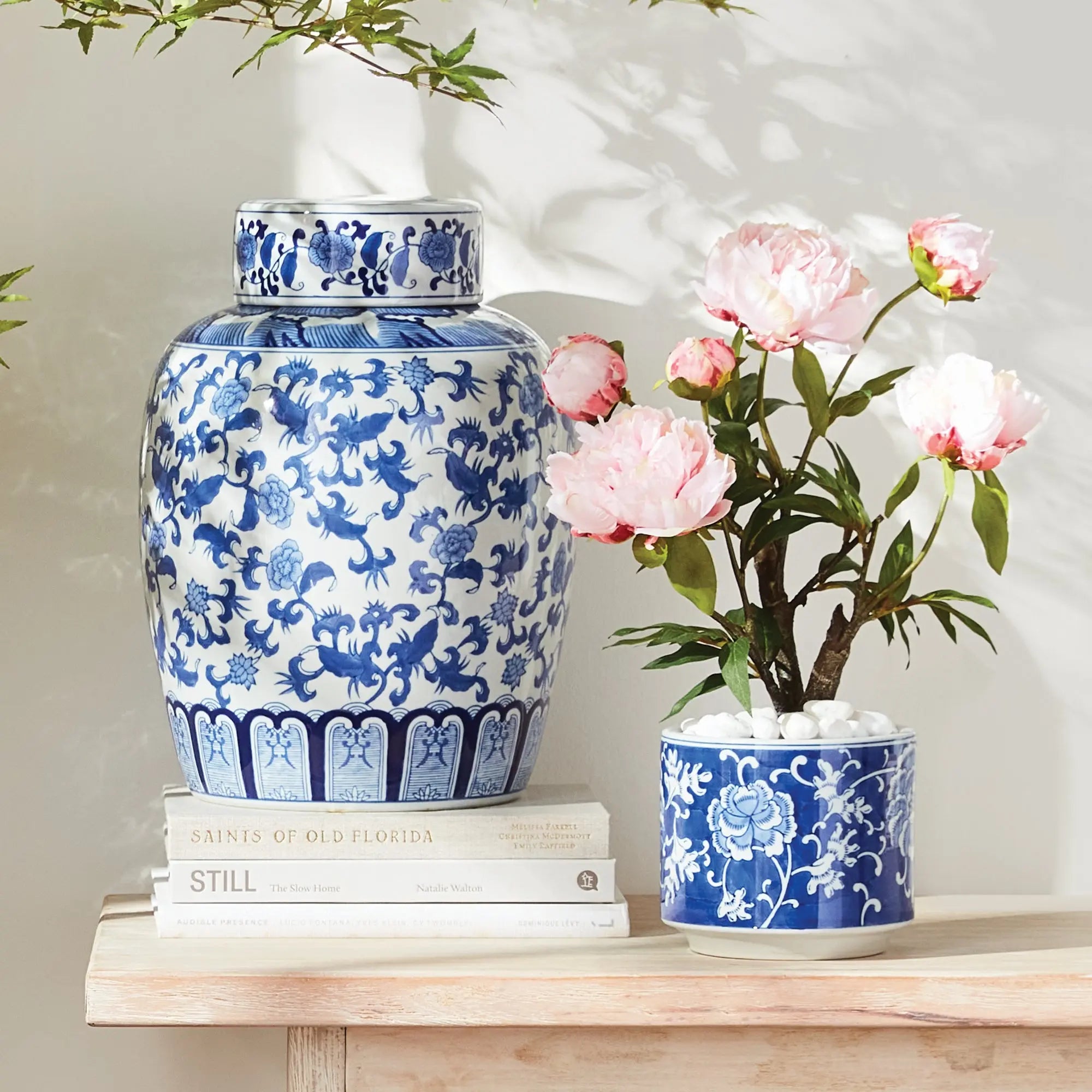 Barclay Butera Dynasty Blossom Lidded Jar blue and white porcelain