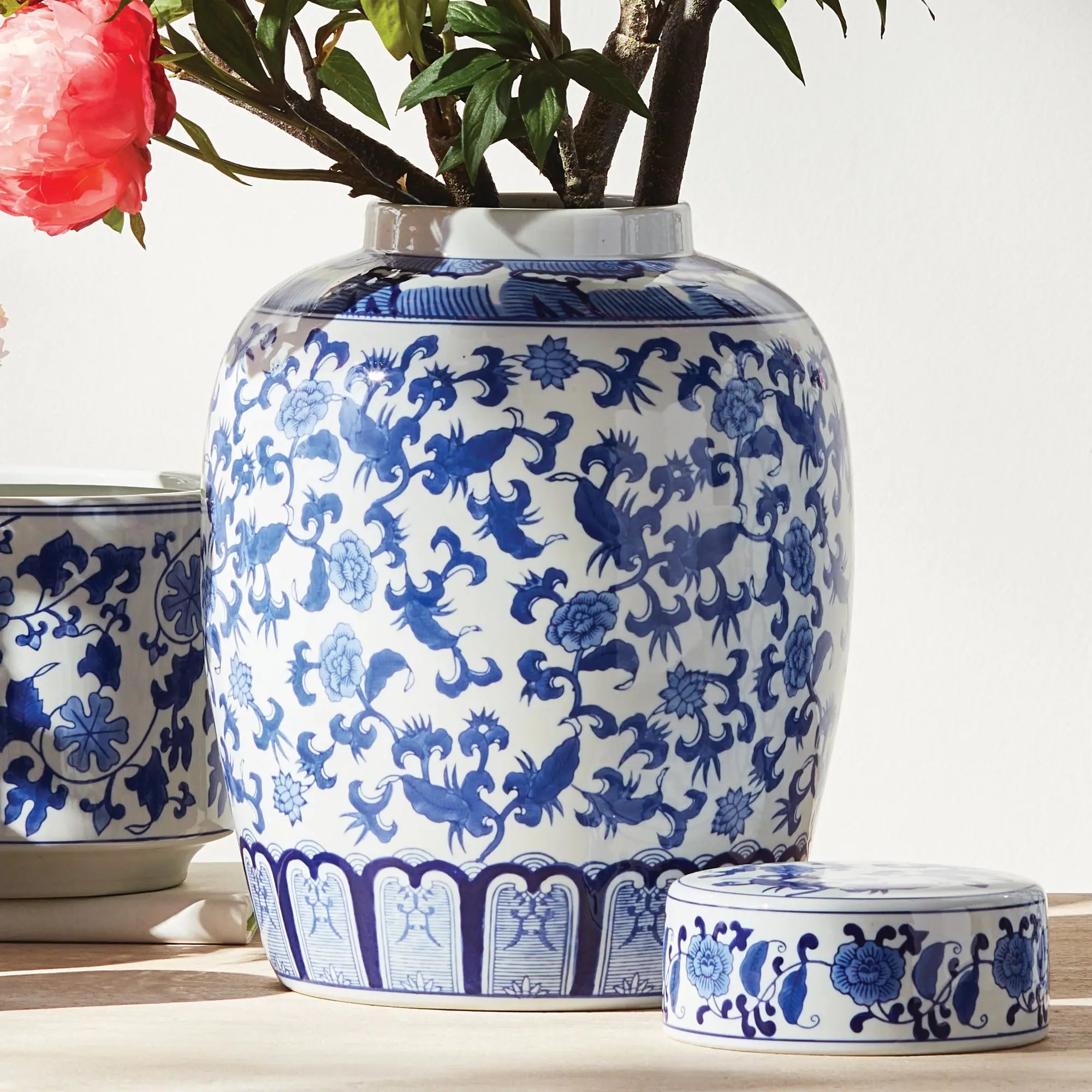 Barclay Butera Dynasty Blossom Lidded Jar blue and white porcelain