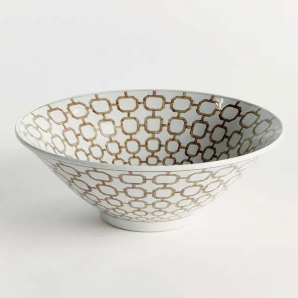 Province Link Decorative Bowl - Taupe & White Ceramic Footed Bowl - Villa Decor & Design