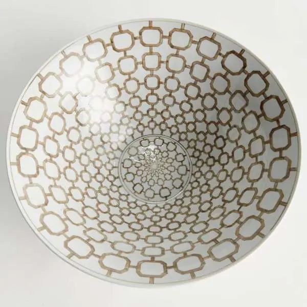 Province Link Decorative Bowl - Taupe & White Ceramic Footed Bowl - Villa Decor & Design