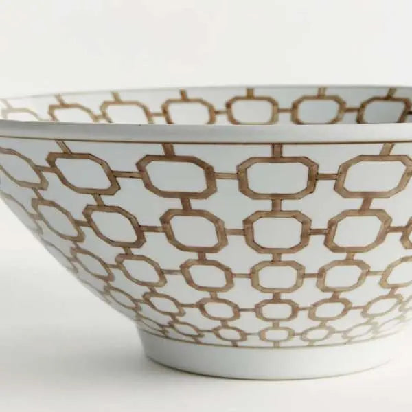Province Link Decorative Bowl - Taupe & White Ceramic Footed Bowl - Villa Decor & Design